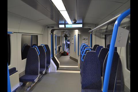 Mock-up of the interior of the Siemens Desiro City Class 700 train for Thameslink services.